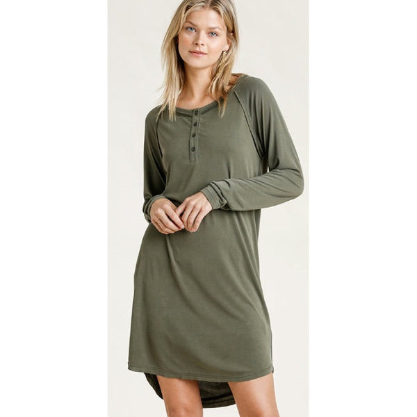 Hailey Henley Cupro Dress - Olive