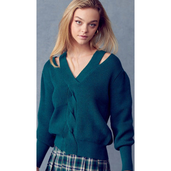 SWEATER SALE! Avery Cut Out Detail Sweater - Hunter Green