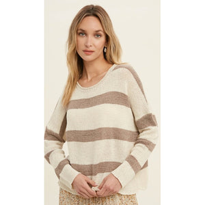 Lightweight Striped Sweater - Cream & Mocha