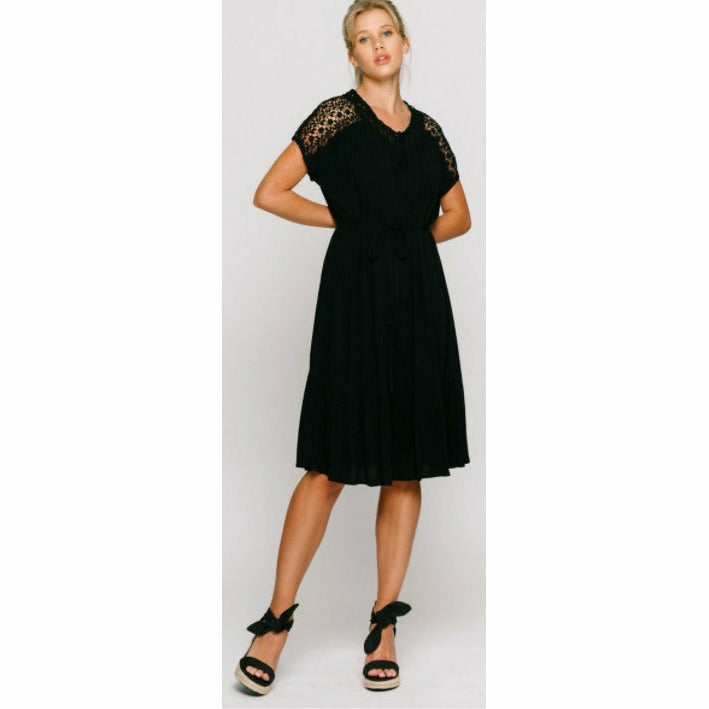 Julia Lace Contrast Midi Dress - Black